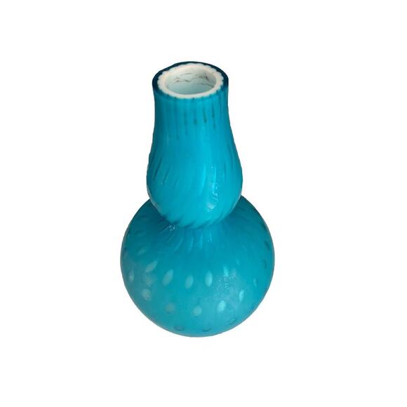 Vintage Victorian Satin Blue Case Glass Dot Pattern Vase Teardrop Home Decor Art - Picture 8 of 16